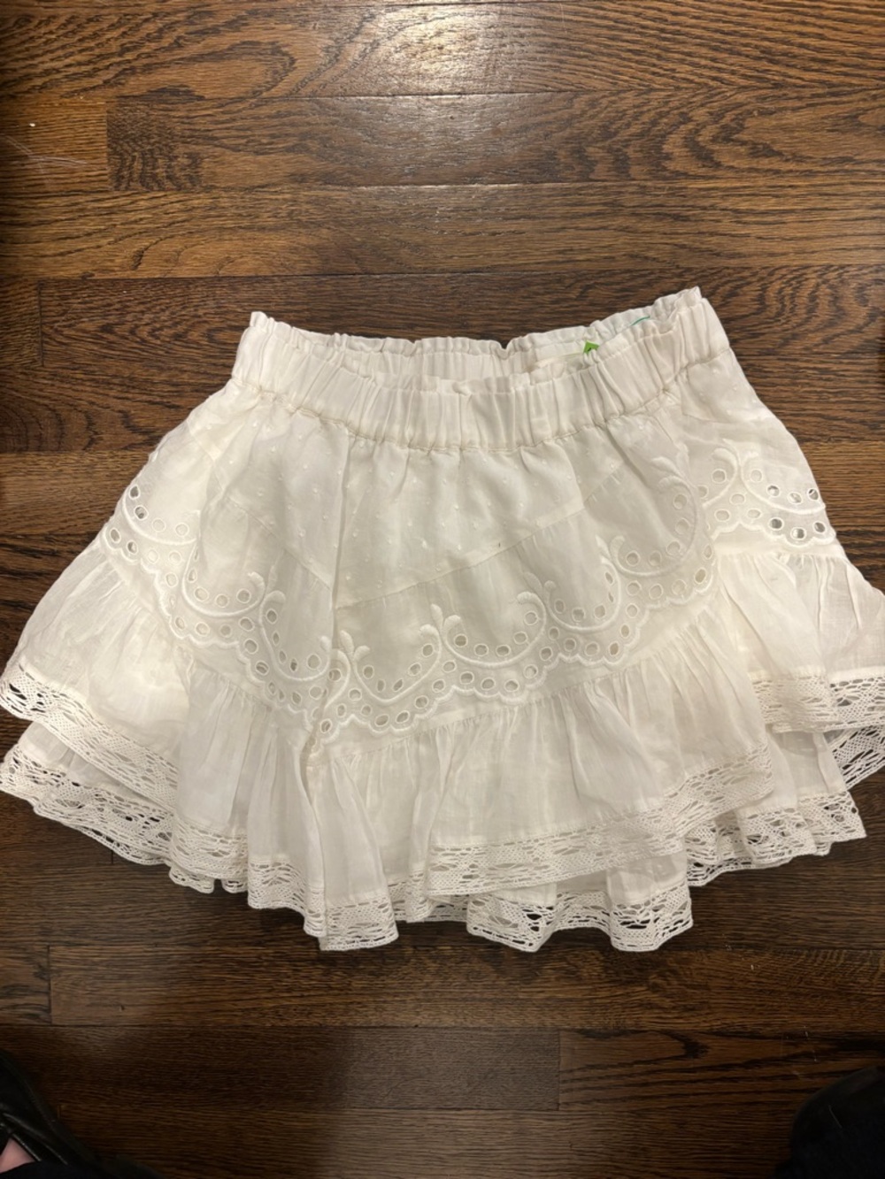 LoveShackFancy White Eyelet Lace Tiered Ruffle Mini Skirt Small